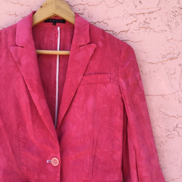 Theory Marbled Tie-Dye Blazer Red Pink Raspberry Linen Womens Size 2 - Picture 2 of 8
